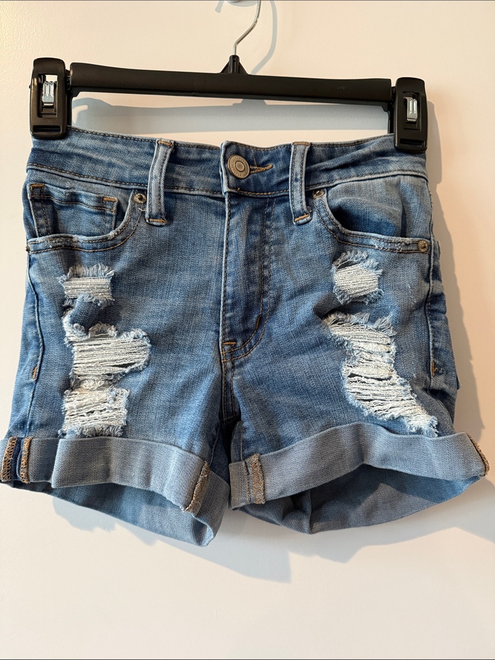 Aeropostale Light Blue Distressed Rolled Hem Denim Shorts